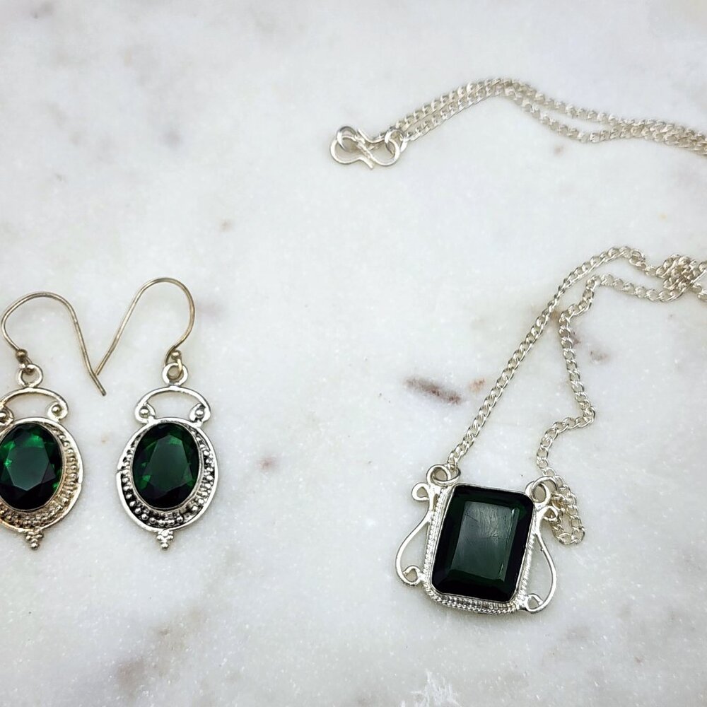 Vintage Sterling Silver Gemstone Bundle: Chrome Diopside & Green Onyx